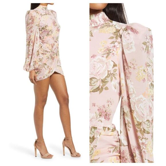 LAVISH ALICE Floral Long Sleeve Open Back Chiffon Minidress Size US/6 - Picture 2 of 10